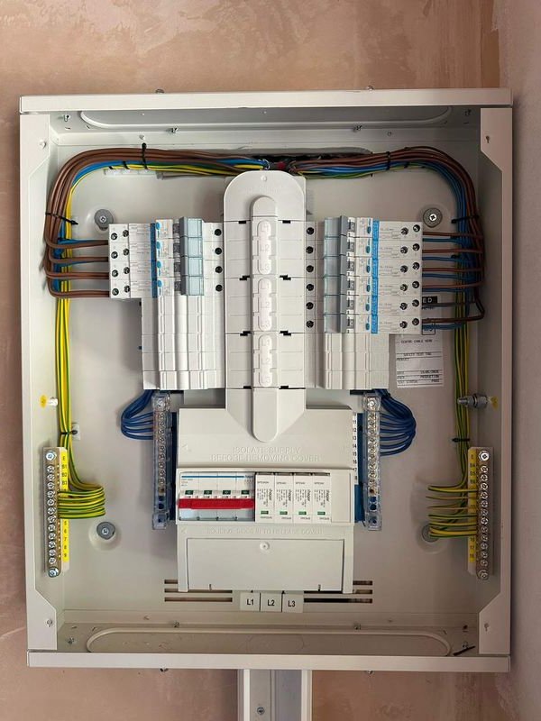 Three-phase consumer unit with RCBOs