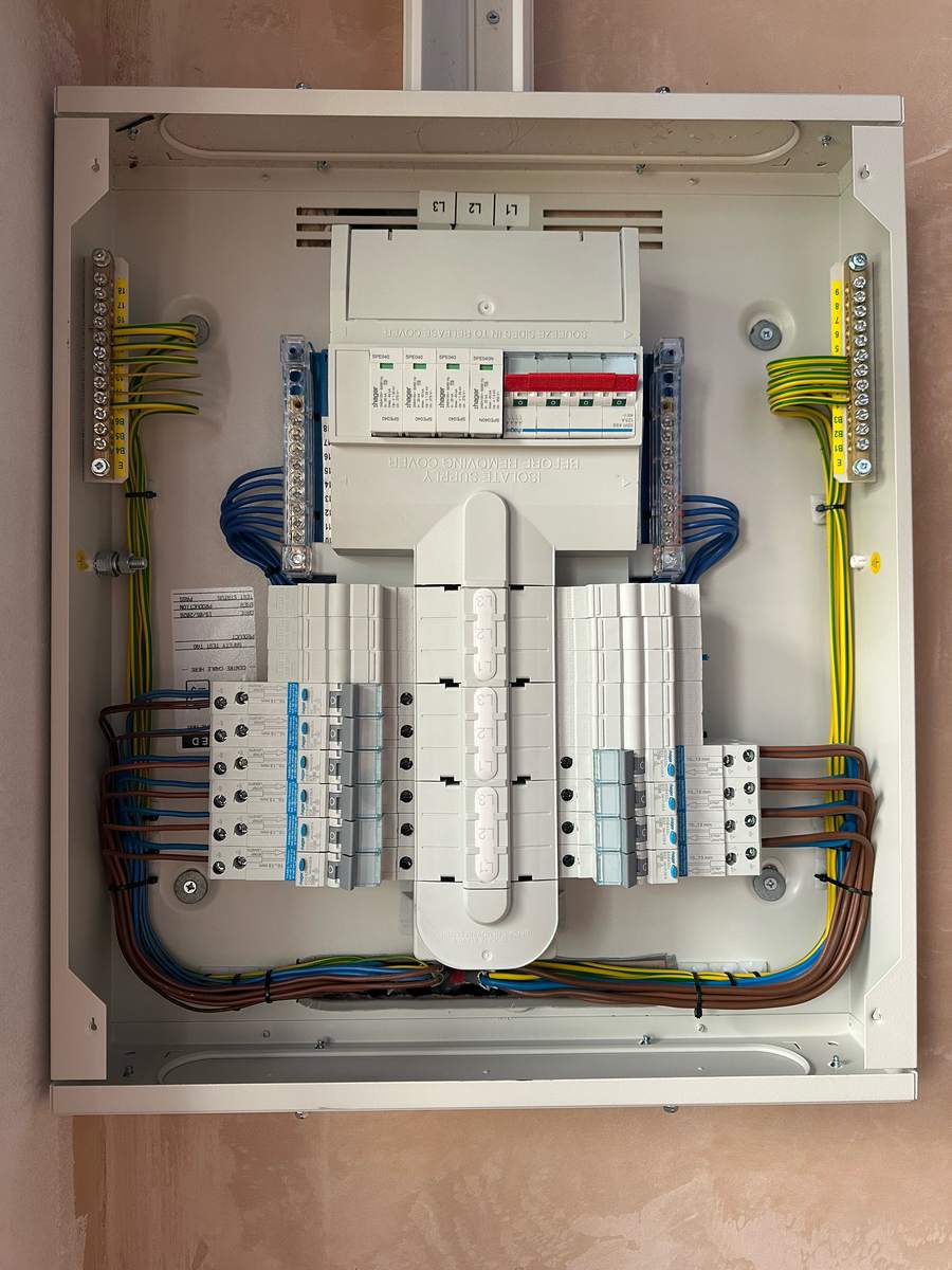 Three-phase consumer unit with RCBOs